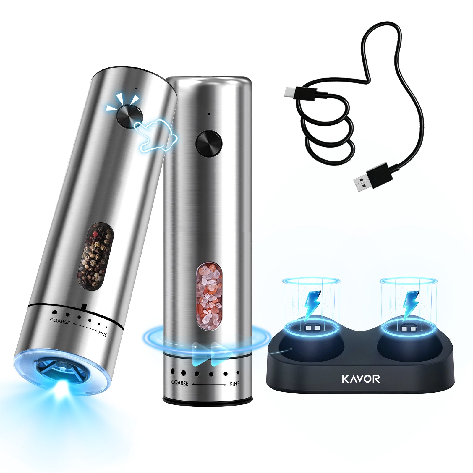 Automatic Salt & Pepper Grinder Set with LED Light
