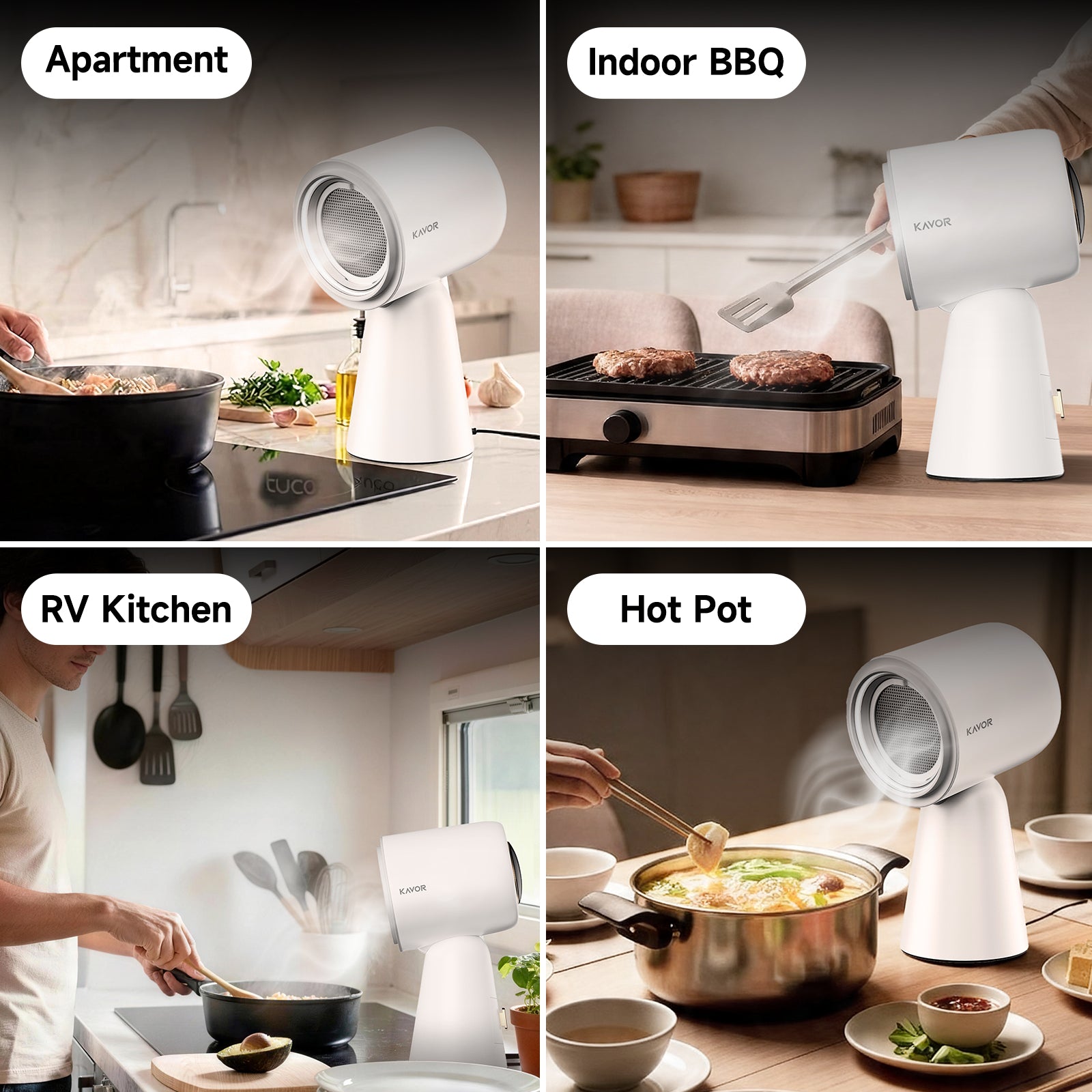 Kavor 3 Speeds Portable Kitchen Exhaust Fan – Desktop Range Hood with 15° Adjustable Head, Turbo Suction, Oversized Oil Cup for Countertop Cooking