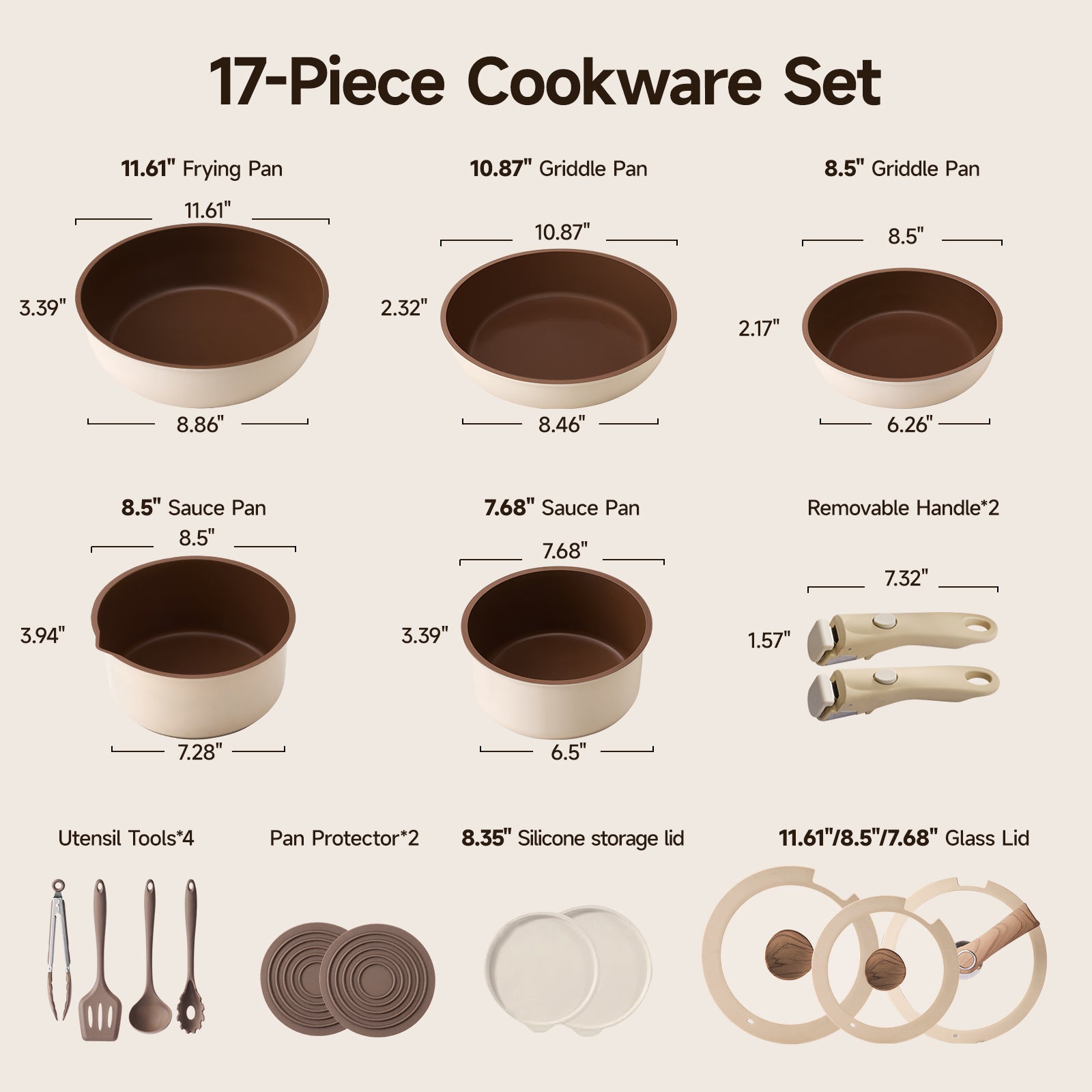 Ceramic Nonstick Cookware Set – Healthy Pots and Pans with Removable Handle
