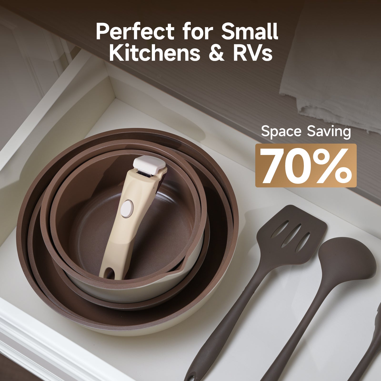 Ceramic Nonstick Cookware Set – Healthy Pots and Pans with Removable Handle