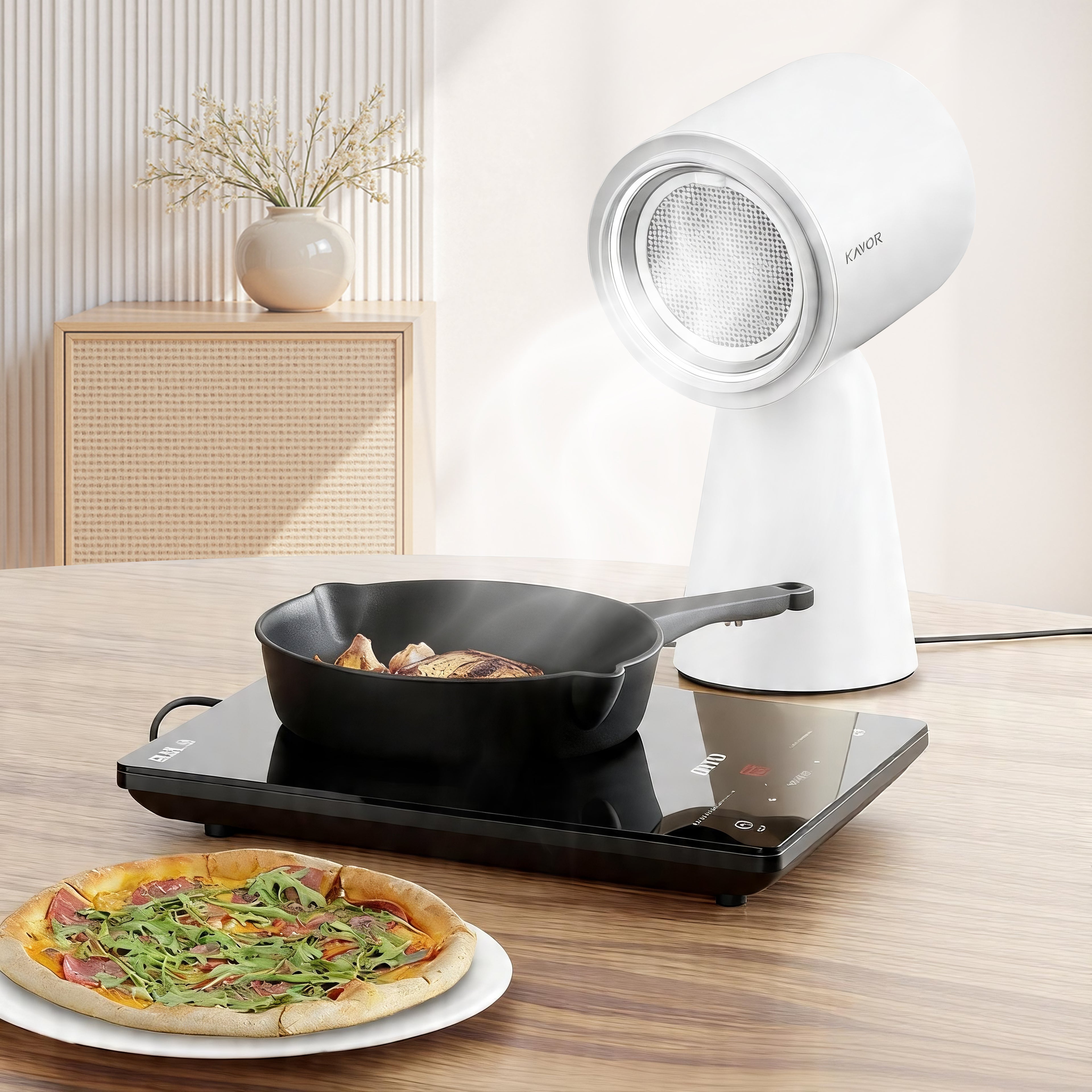 Kavor 3 Speeds Portable Kitchen Exhaust Fan – Desktop Range Hood with 15° Adjustable Head, Turbo Suction, Oversized Oil Cup for Countertop Cooking