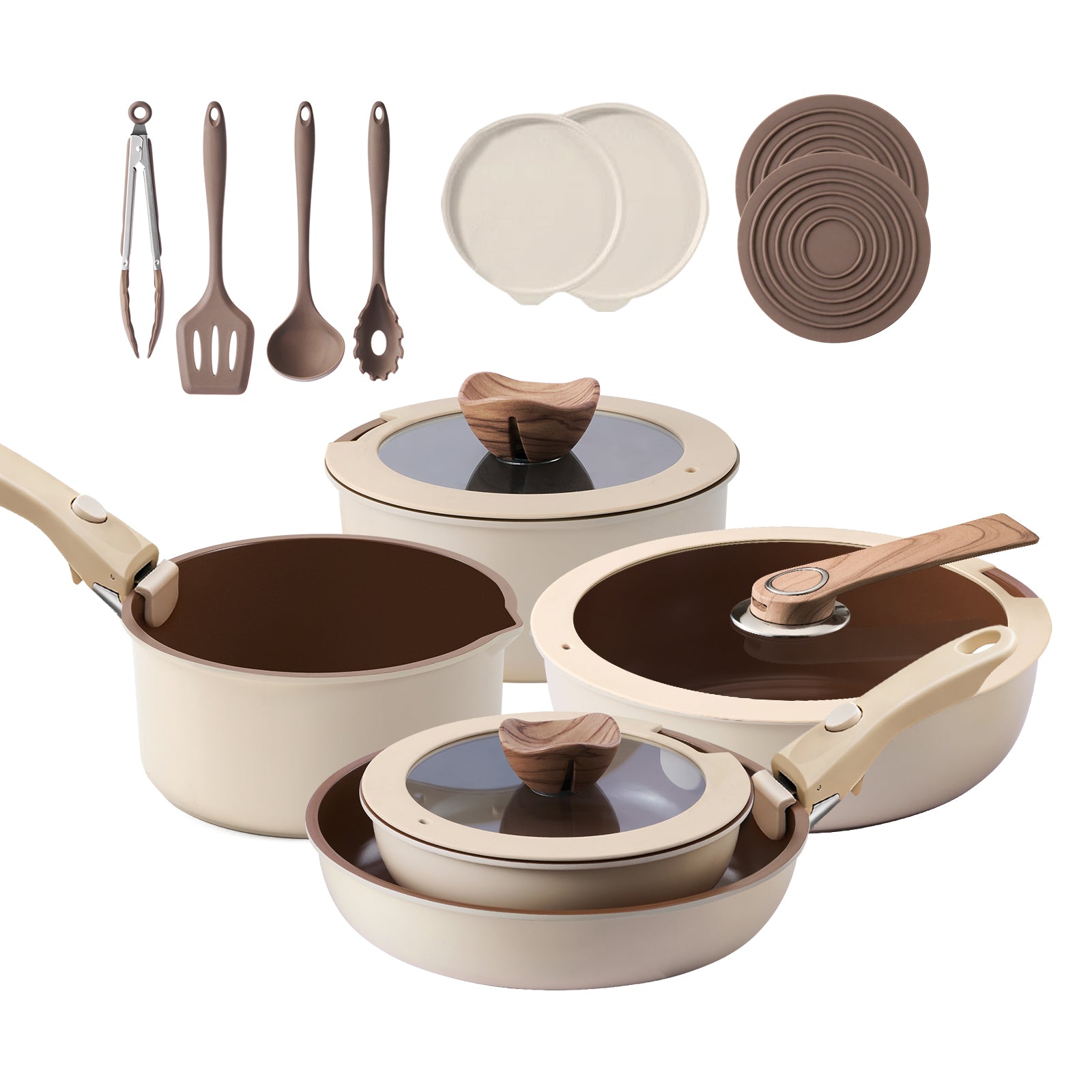 Ceramic Nonstick Cookware Set – Healthy Pots and Pans with Removable Handle