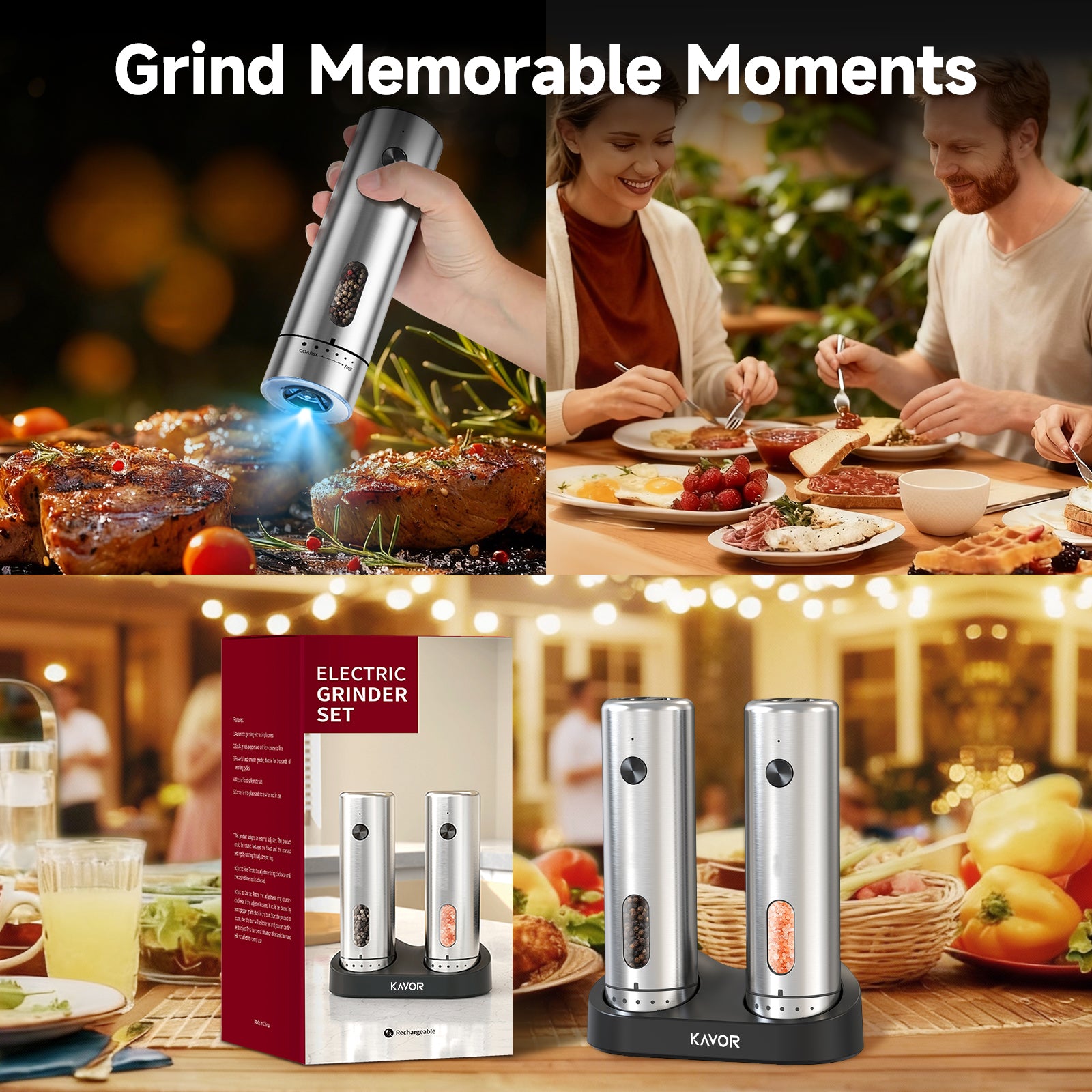 Automatic Salt & Pepper Grinder Set with LED Light